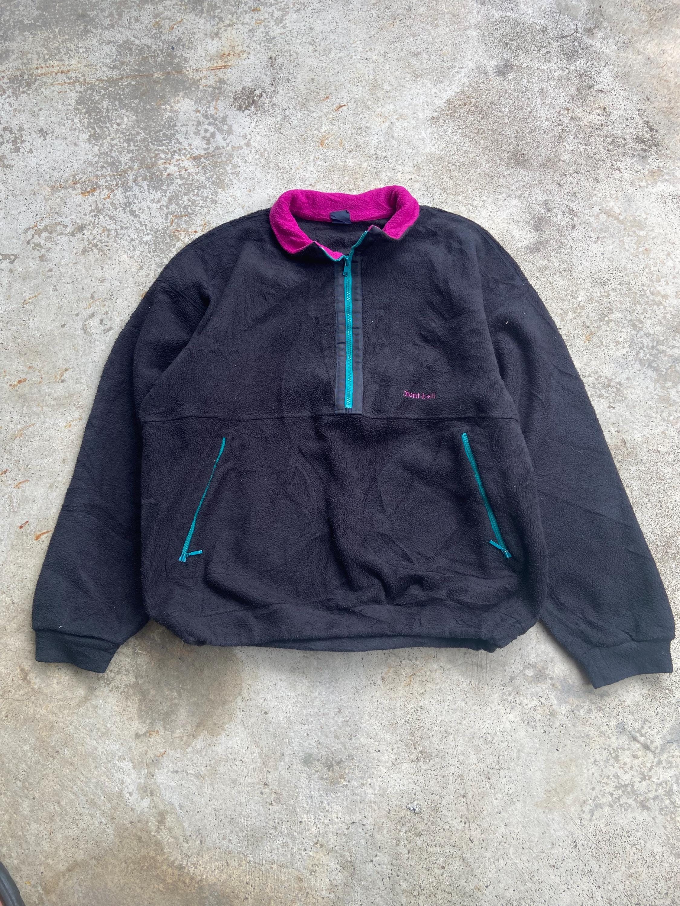 Mont-bell, Vintage Montbell Fleece Pullover Jacket, Black Magenta 90s Gorpcore, Japanese Outdoor Sweatshirt