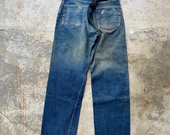 Pantalones vaqueros de mezclilla japonesa vintage con orillo: reproducción del modelo de 1955, índigo desgastado, talla 30. Etiqueta Jerky.