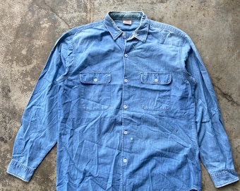 Vintage Levi's Chambray Workwear Shirt, 70s 80s Blue Cotton Utility Top