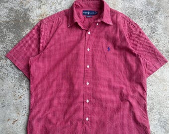 Vintage Red Plaid Ralph Lauren Cropped Shirt, Reworked Grunge Streetwear, Size M