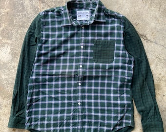 Kim Jones x GU Plaid Flannel Shirt XL, Green Tartan Streetwear Mens Checked