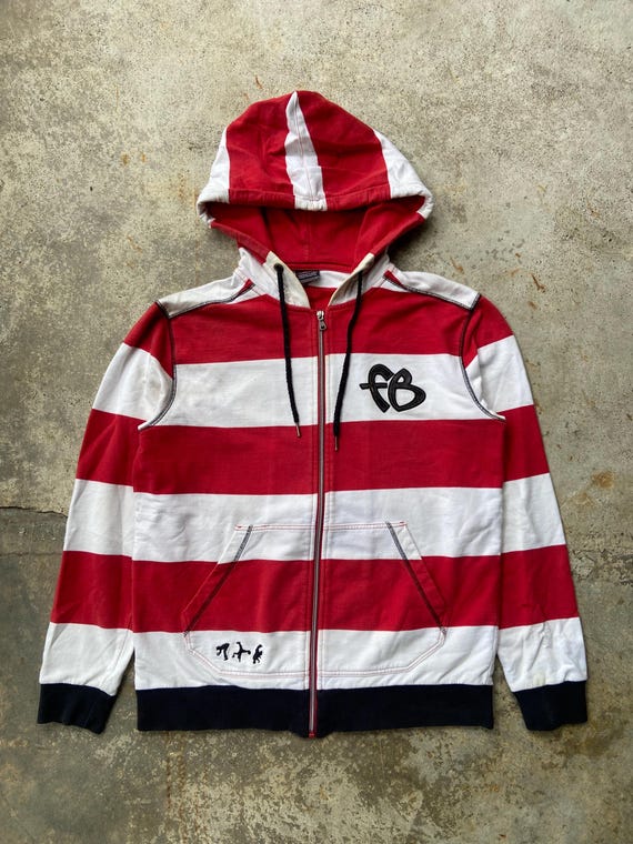 Vintage FUBU Striped Hoodie: Y2K Streetwear, 90s Hip Hop, Size Large
