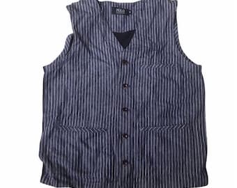 Vintage Polo British Country Spirit Wabash Indigoblå Väst Mellanstorlek