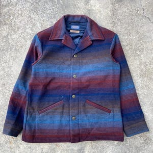 Vintage Pendleton Wool Ombre Plaid Jacket Westernwear Blanket Coat Medium USA