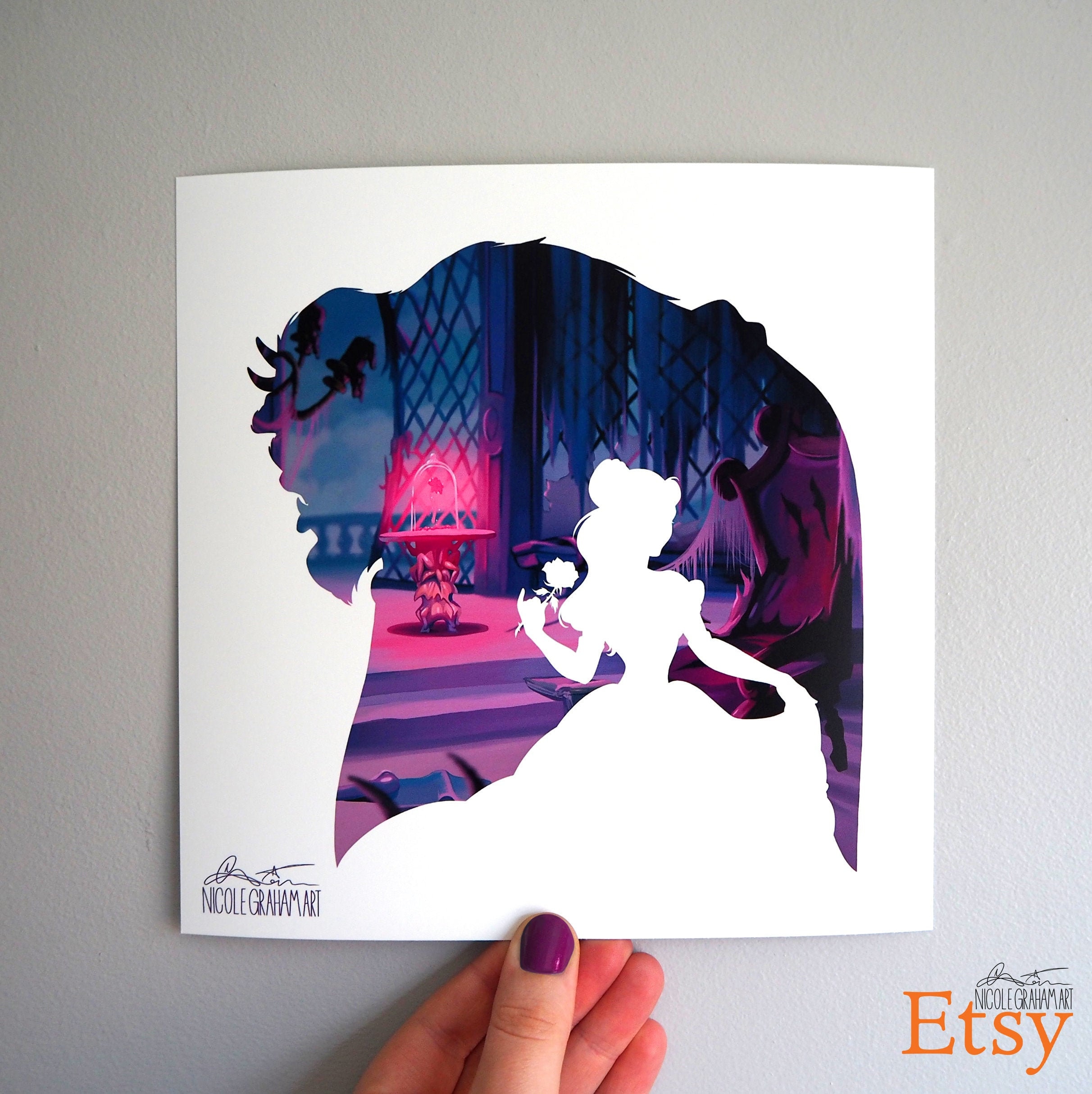 Beauty and the Beast: Disney Silhouette Art Prints | Etsy UK