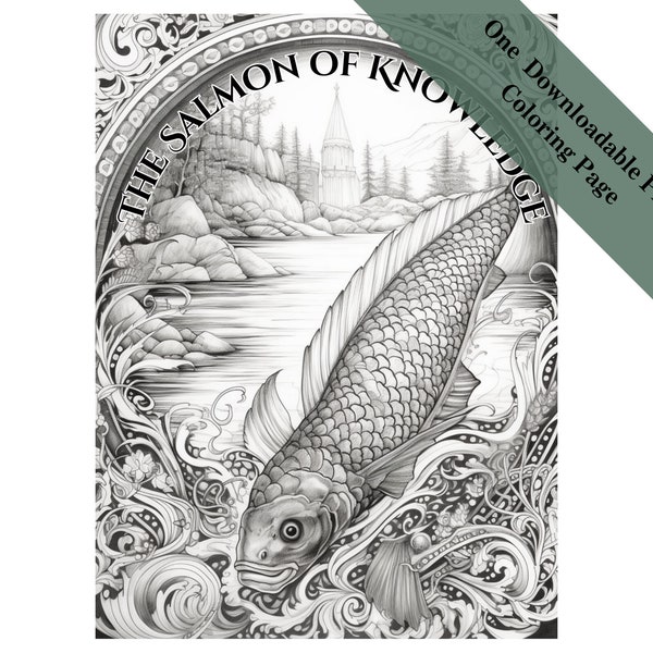 The Salmon of Knowledge Adult Coloring Page - Digital Download