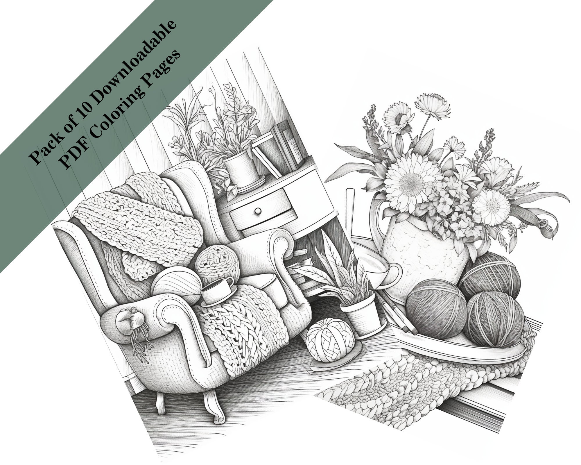 Cozy Yarn Adventures: 10-pack Adult Coloring Pages - Instant Download ...