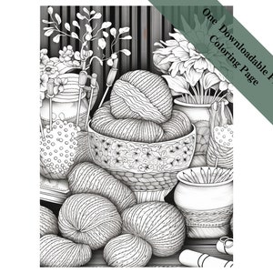 Teatime Yarn Oasis - Adult Coloring Pages - Instant Download