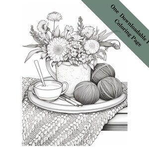 Floral Yarn Delight - Adult Coloring Pages - Instant Download