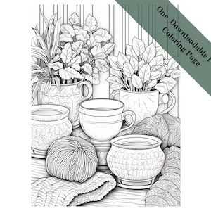 Yarn Botanical Retreat - Adult Coloring Pages - Instant Download