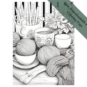 Yarn Blossoms and Brews - Adult Coloring Pages - Instant Download