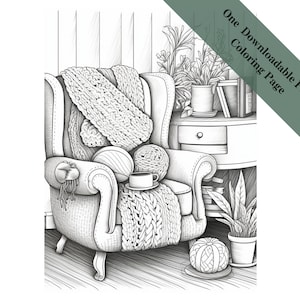Cozy Yarn Armchair Bliss-Adult Coloring Pages - Instant Download