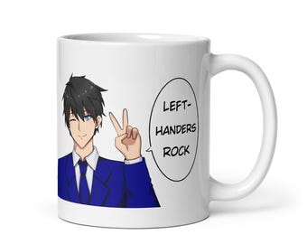 Left-Handers Rock Mug - Blue White glossy mug