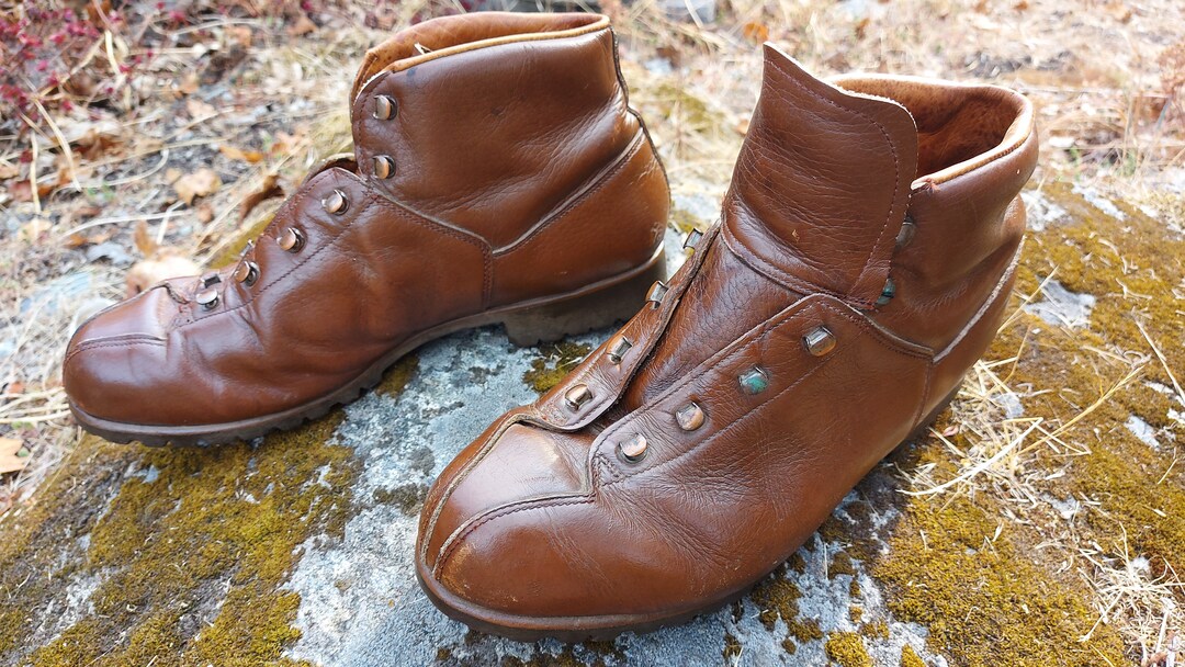 Vintage Raichle Hiking Boots, Swiss Mountaineering Boots, Brown Leather