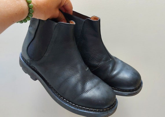 John Fluevog boots, black leather ankle boots, elasti… - Gem