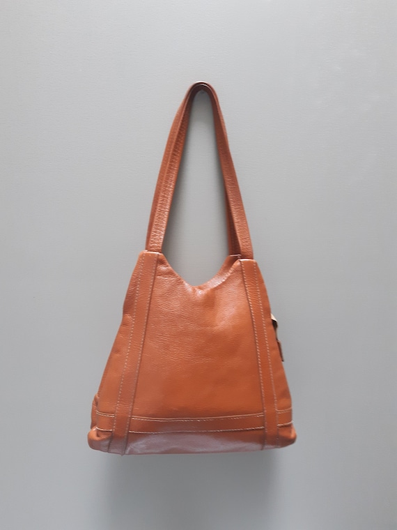 Vintage 80's leather small shoulder bag, retro, o… - image 1