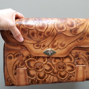 Cartera de cuero vintage, embrague, grande, años 70