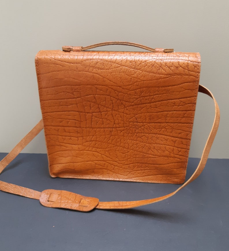 Textured Unisex Messenger Bag Orange Brown Silver Coloured Hardware Handmade Leather Satchel Detachable Shoulder Strap Handle Strap