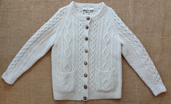 Vintage Aran Sweater, hand knit, pure new wool, m… - image 1