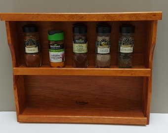 Vintage Baribo-Maid spice rack, rare, stained maple wood,  shelves, hooks to hang, MCM, retro kitchen, made in Canada