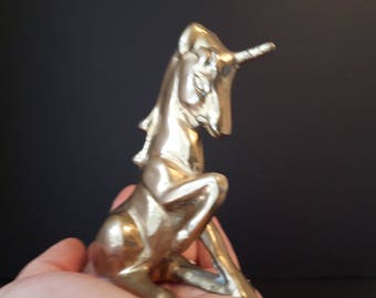 Unicornios, juego de 2, figuras de latón vintage