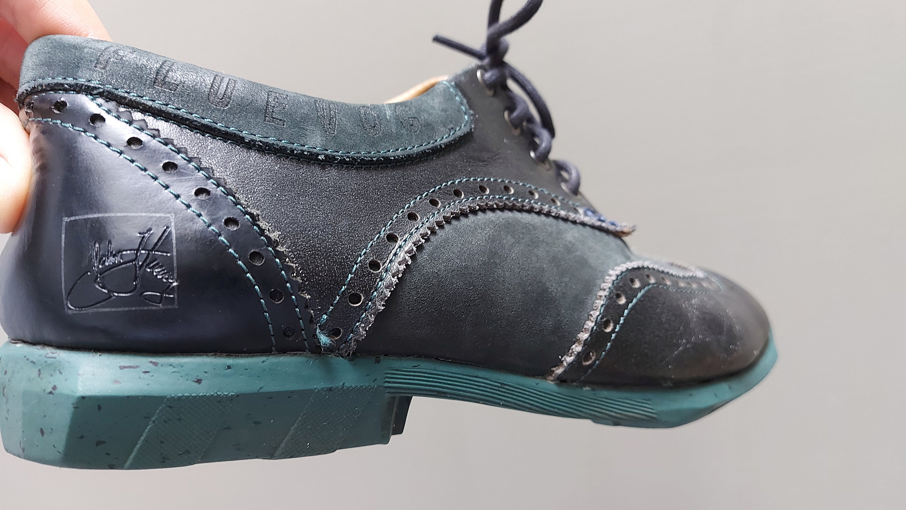 John Fluevog Green, Pearl White and Charcoal Black Angel Oakland - Black/Green Plaid | Classic Toe-Capped Derby Shoes  main image 3