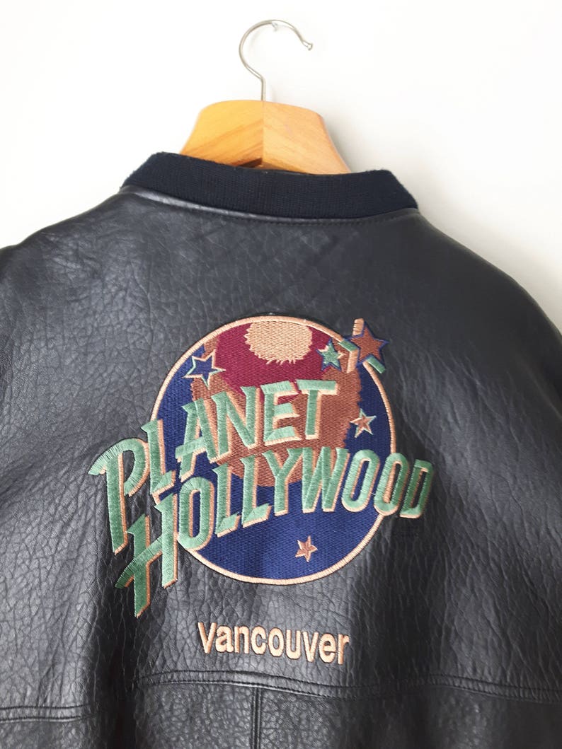 Vintage Planet Hollywood Jacket Black Leather Er Style Reversible Vancouver Canada Memorabilia