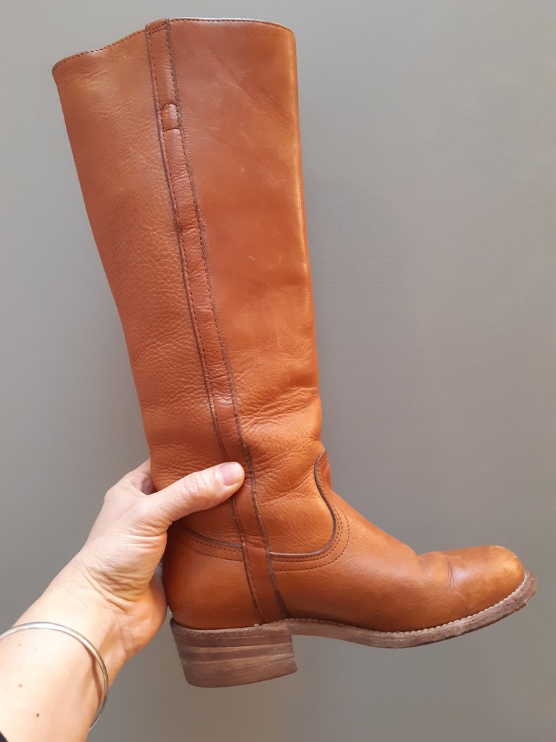 Vintage Frye Boots Campus Style Tall Caramel Brown Leather Etsy