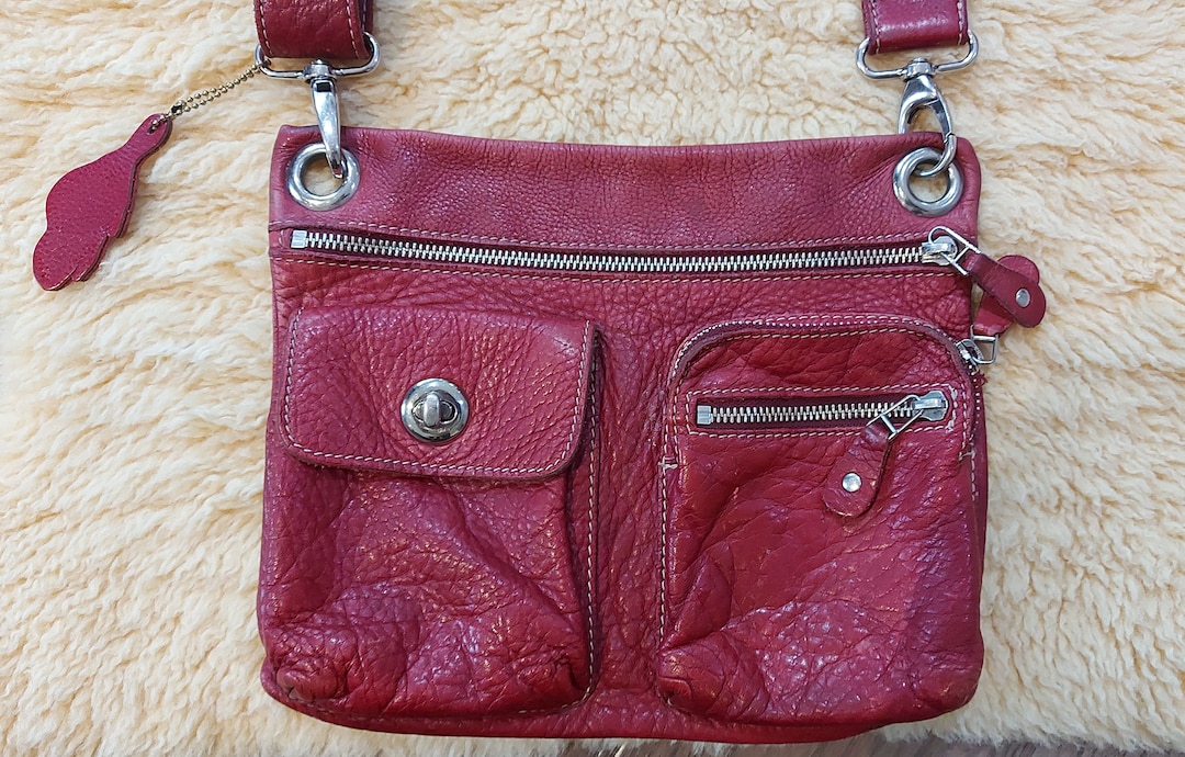 Vintage Roots Canada Leather Crossbody Bag, Red Soft Worn Leather