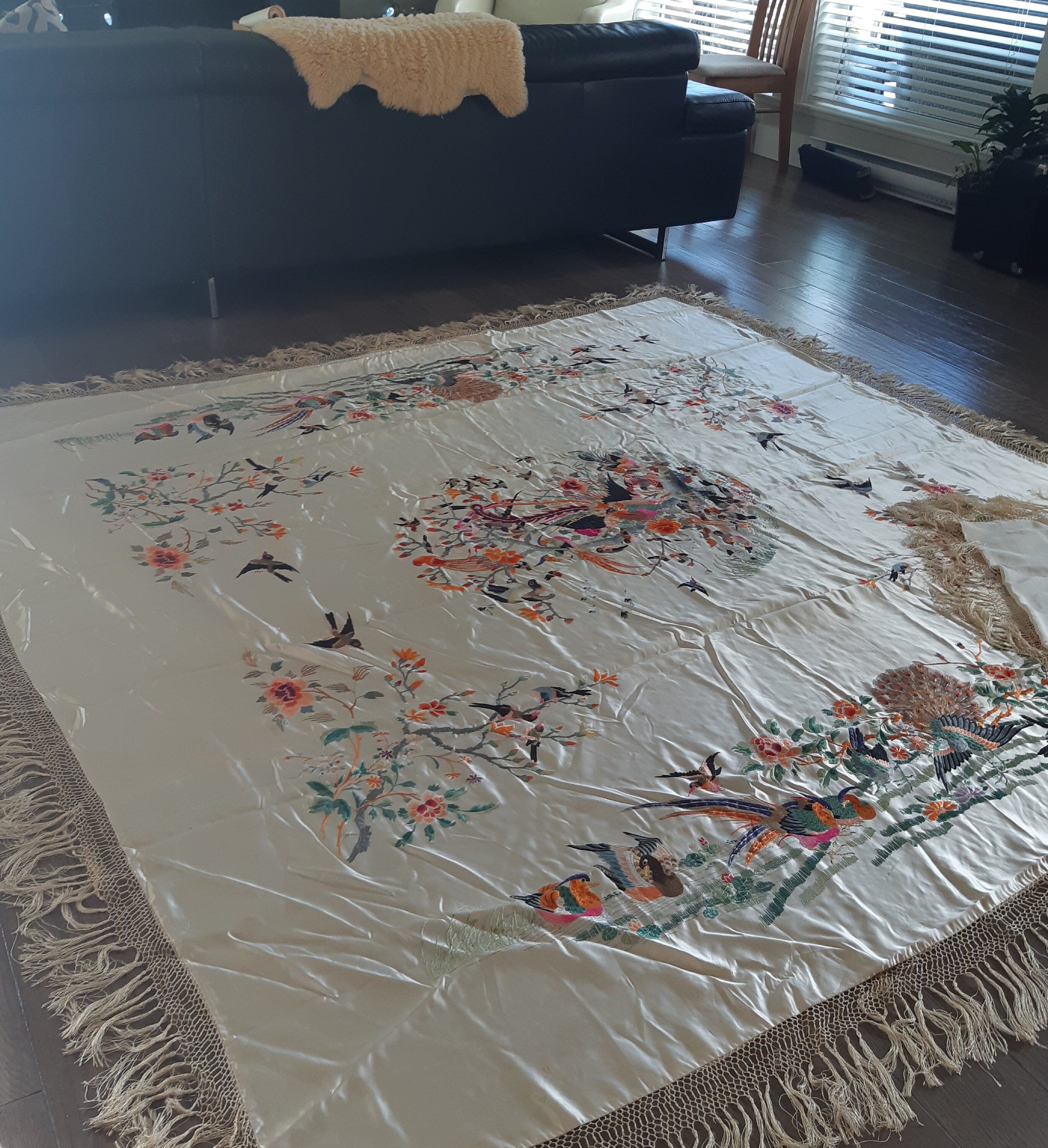 Vintage Chinese Silk Embroidery Wedding Blanket Asian Decor Etsy