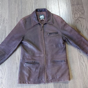 veste en cuir Roots vintage, superbe cuir doux porté, marron, cuir de qualité, coupe env. Dames M, fermeture à glissière devant, intérieur doublé, fabriqué au Canada