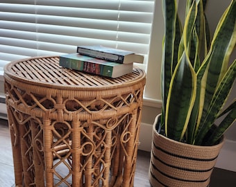 Rattan, wicker nesting stools or side tables set of 3, Boho decor, 1980's