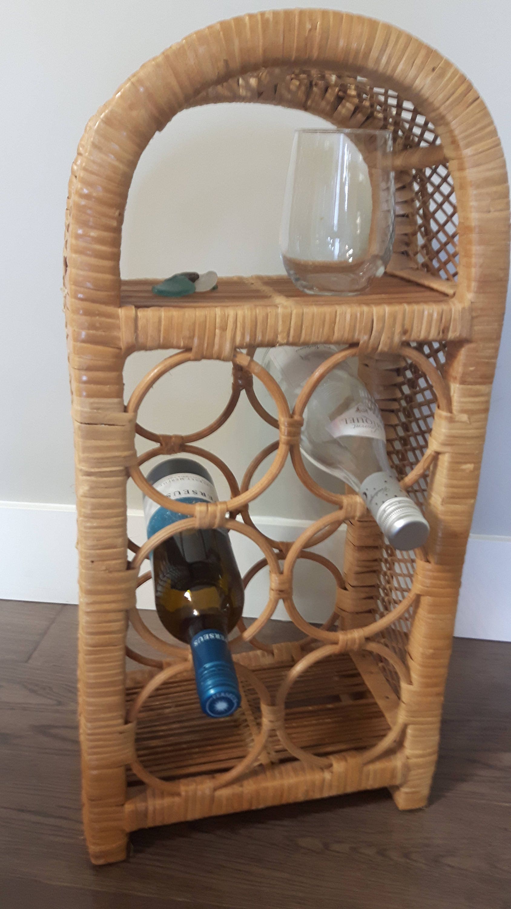 Vintage Wicker Wine Rack With Small Top Shelf Perfect for 6 Etsy Canada