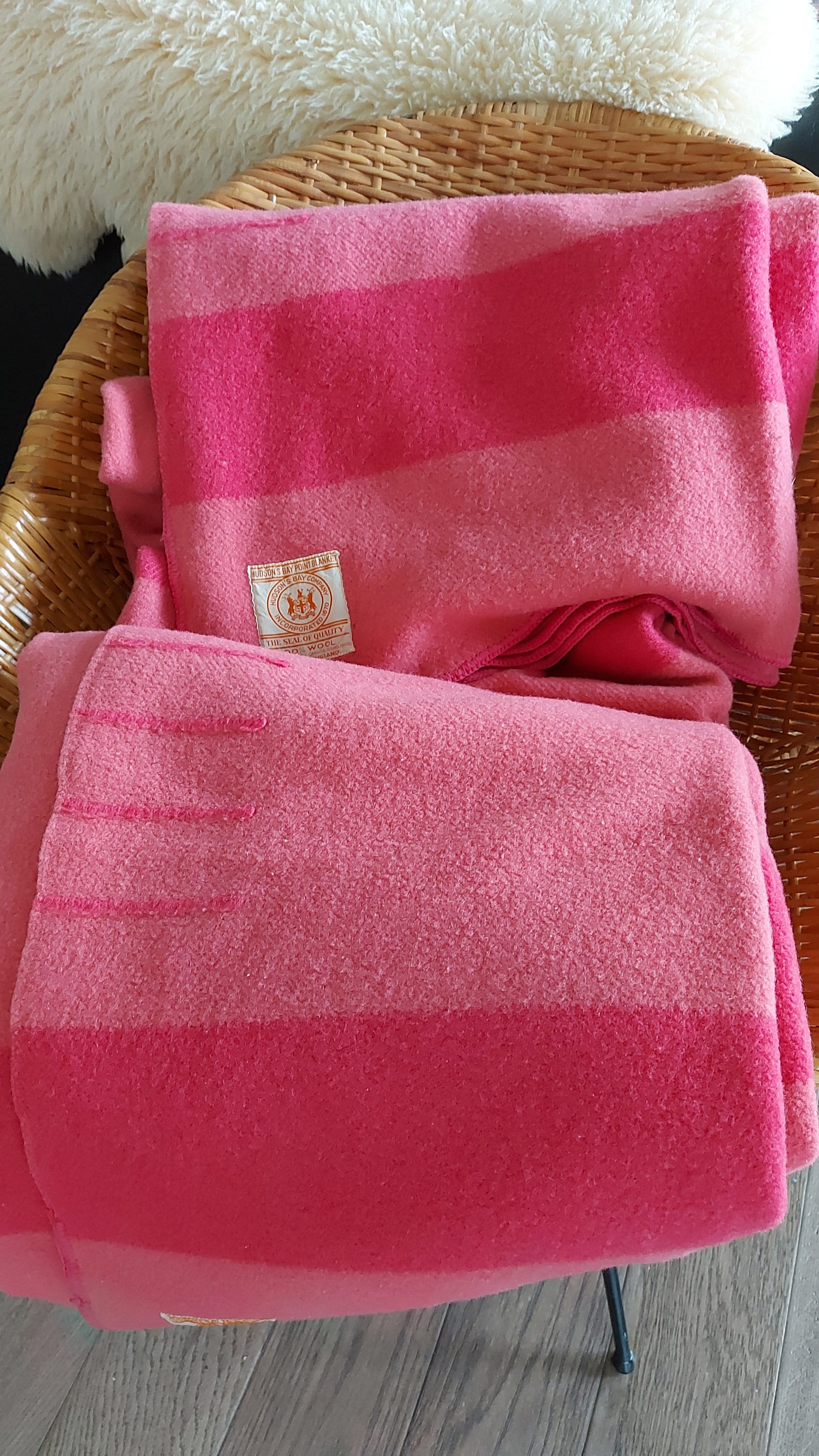 Vintage Set of 2 Hudson s Bay Point Blankets 4 Point Pink Sold as Set Wool Labels Intact Dry Cleaned Thick made in England C. 1950 s Etsy