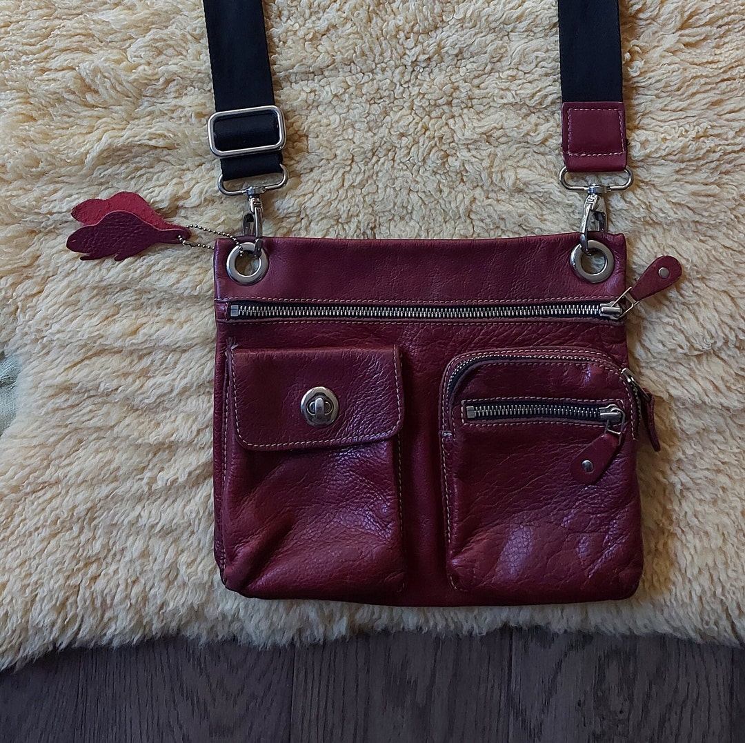 Roots Canada Leather Crossbody Village Tribe Purse Deep Red Worn Soft Quality Leather Made in Canada Long Canvas Like Adjustable Syrap Etsy