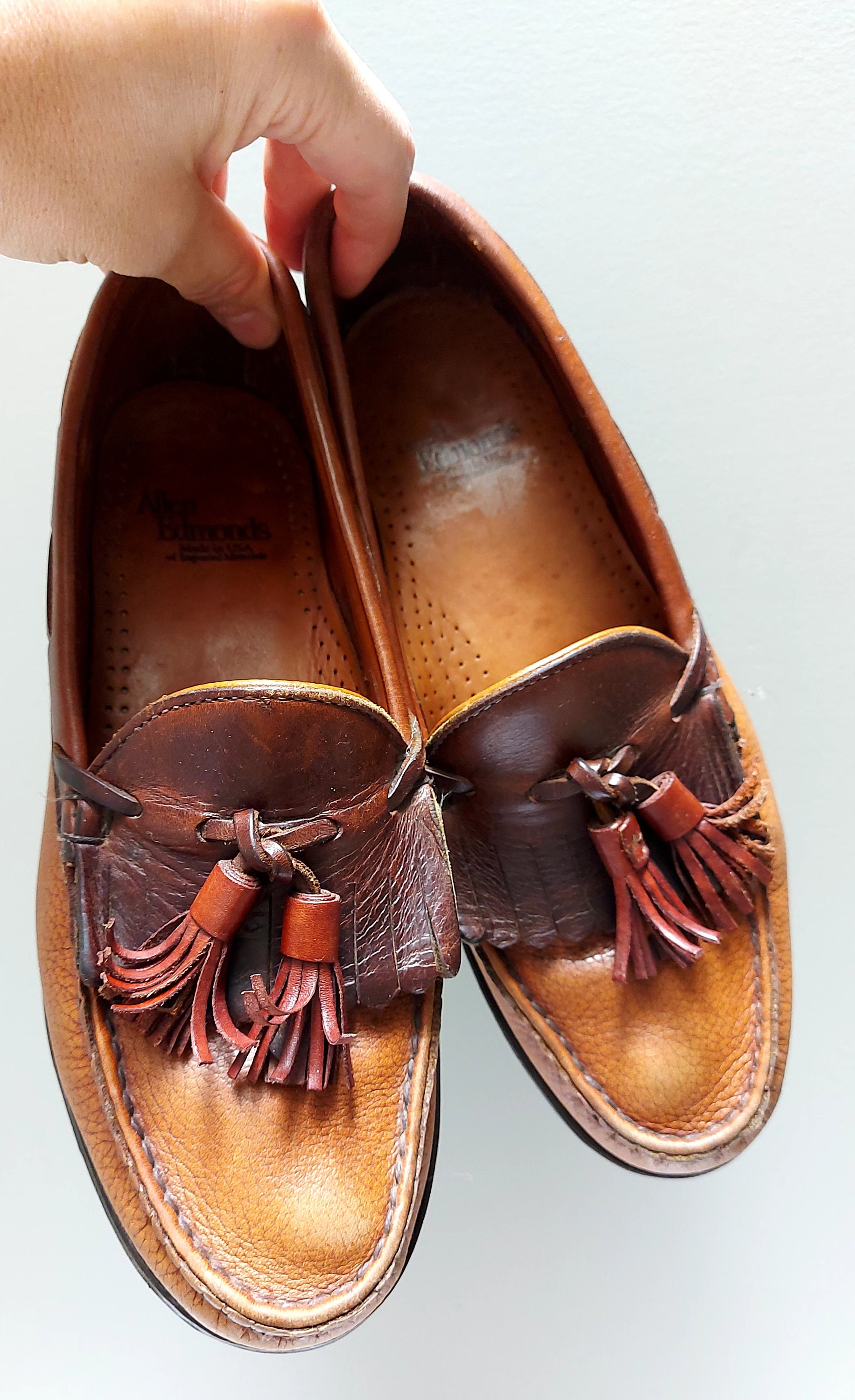 Allen Edmunds Stoughton Men\'s size 8.5E Brown Leather Kiltie Tassel Loafer shoes Allen Edmonds 9.5 - Etsy Australia main image 3