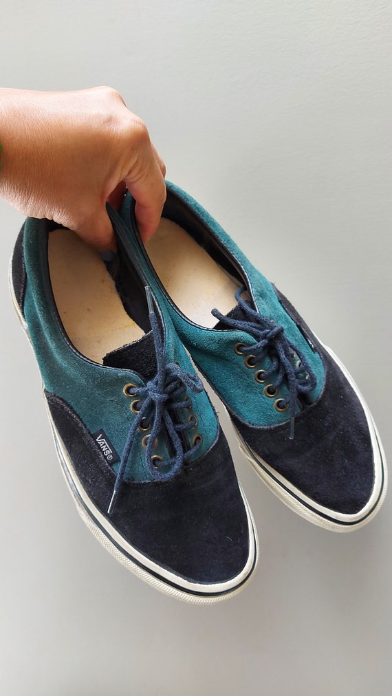 Vintage Vans, Made in USA, Navy Blue, Dark Teal Green Suede, 5