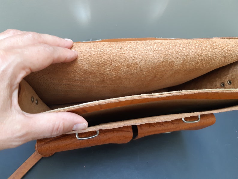 Textured Unisex Messenger Bag Orange Brown Silver Coloured Hardware Handmade Leather Satchel Detachable Shoulder Strap Handle Strap