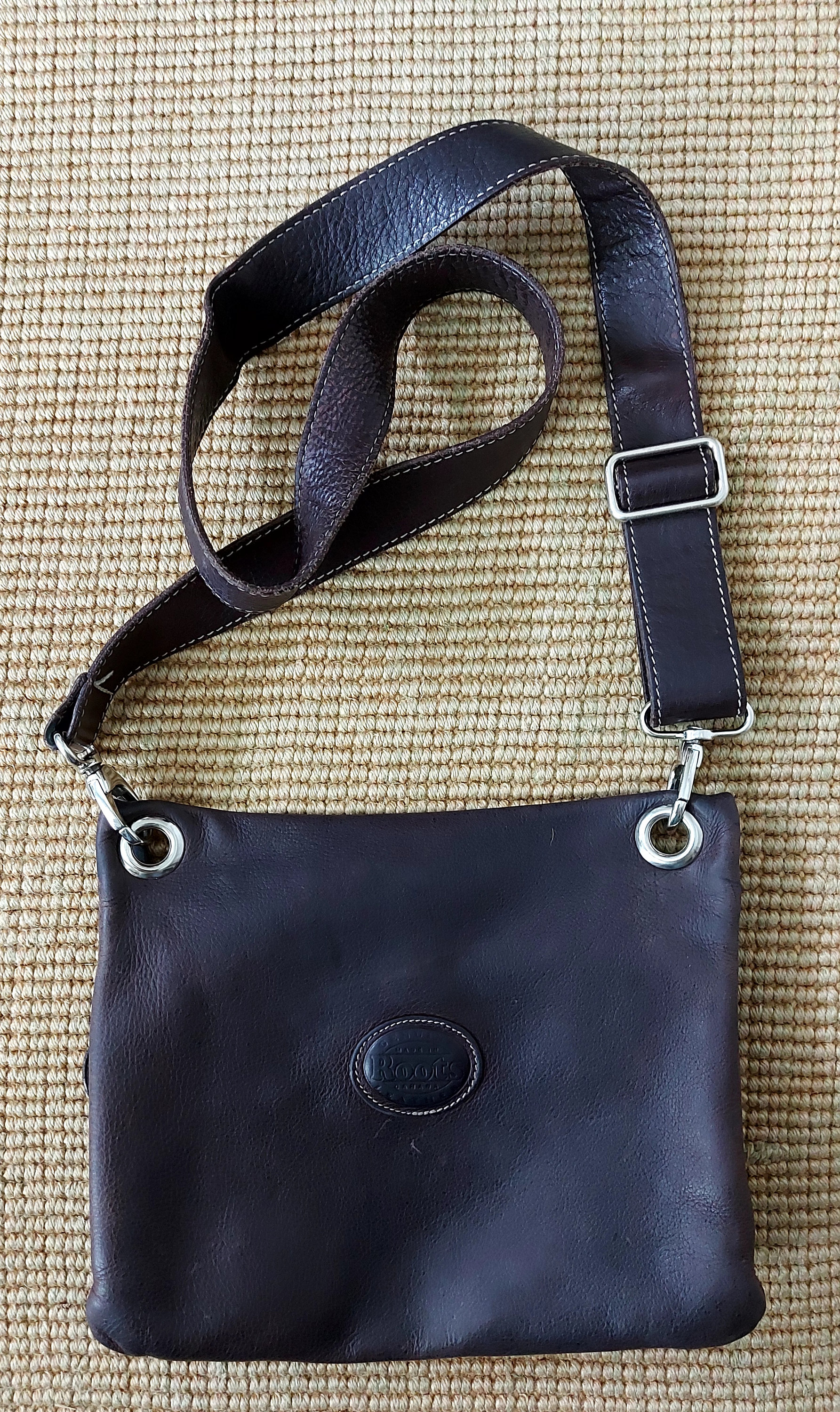 Roots Leather Purse Crossbody Bag Dark Brown Thick Quality Soft Worn Leather Travel Purse Made in Canada