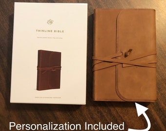 Personalized ESV Thinline Bible - Brown Natural Genuine Leather with Flap  Custom Imprinted, ISBN 9781433553417