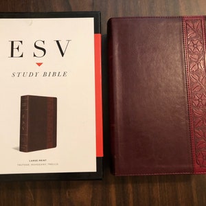 Personalized ESV Large Print Study Bible - Mahogany TruTone - Custom Imprinted with a name Engraved - 9781433545177