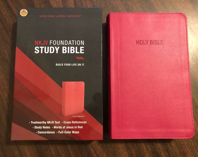 Personalized Study Bible, NKJV Foundation Study Bible - Coral Leathersoft ** Custom Imprinted