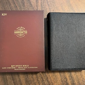 Personalized KJV Study Bible Handcrafted Collection, Black Genuine Goatskin Leather, Custom Imprinted, Holman Study Bible