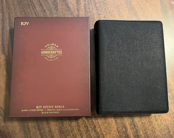 Personalized KJV Study Bible Handcrafted Collection, Black Genuine Goatskin Leather, Custom Imprinted