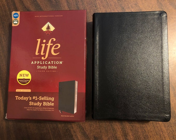 Personalized NIV Life Application Study Bible - Black Bonded Leather ** Custom Imprinted, ISBN 9780310452775