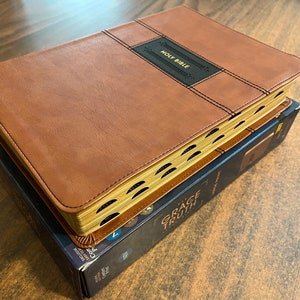 Personalized NIV Large Print Grace & Truth Study Bible Thumb Indexed - Brown  LeatherSoft,  Custom Imprinted ISBN 9780310447535