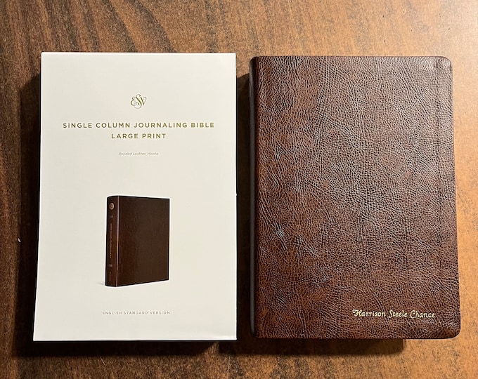 Personalized ESV Single Column Journaling Bible Large Print - Mocha Brown Bonded Leather  Custom Imprinted