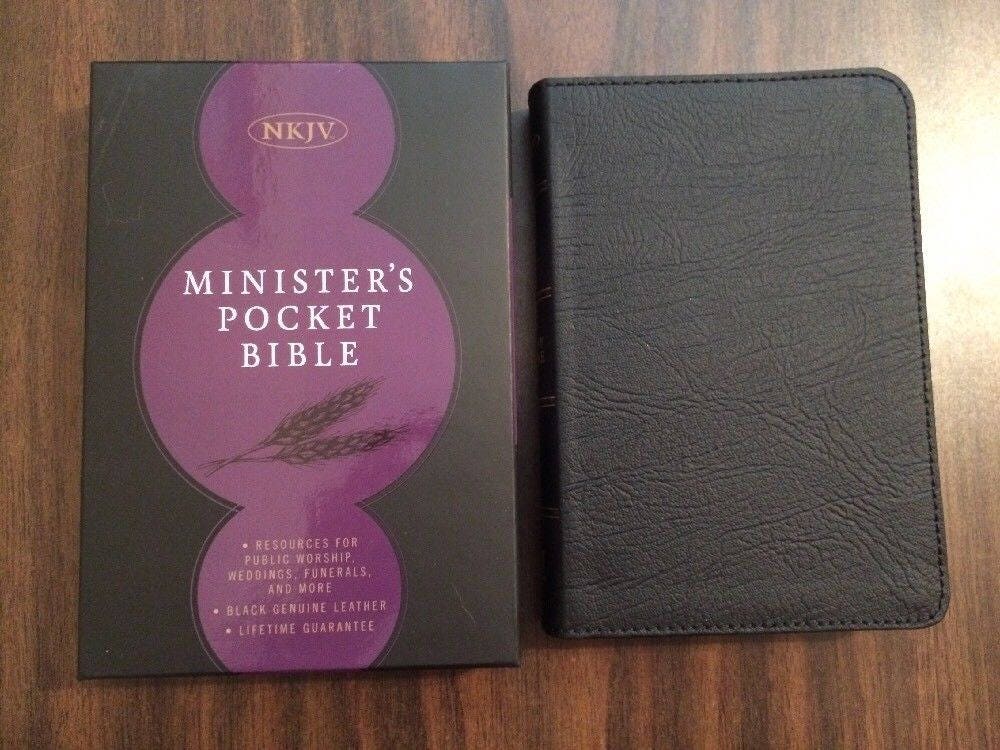 PERSONALIZED ** NKJV Ministers Pocket Compact Bible Black Genuine