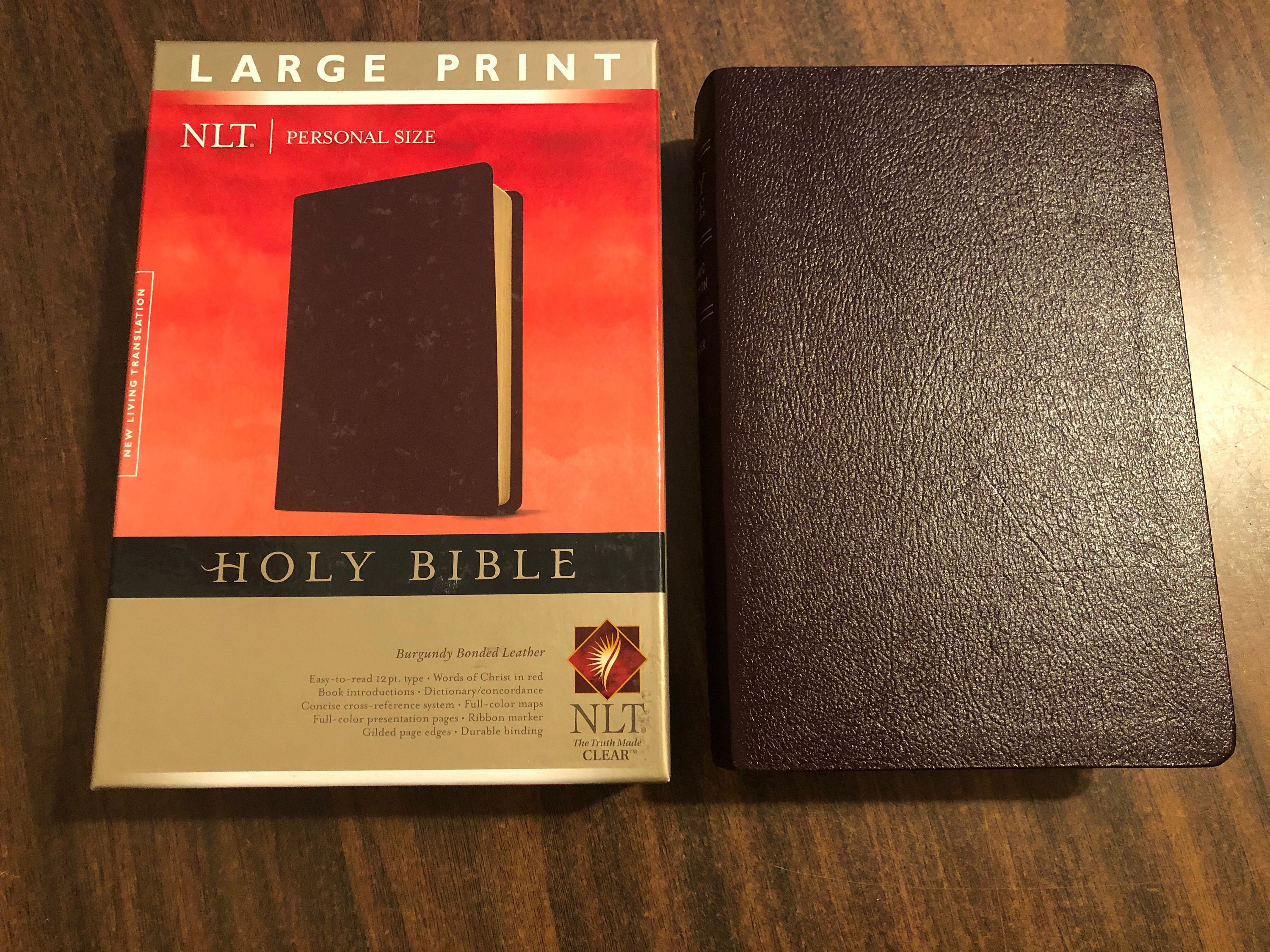 PERSONALIZED ** NLT Large Print Bible Burgundy Bonded Leather