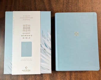 Personalized NLT Every Womans Bible - Sky Blue LeatherLike - Custom Imprinted, name engraved bible, Devotional Study Bible, 9781496484383